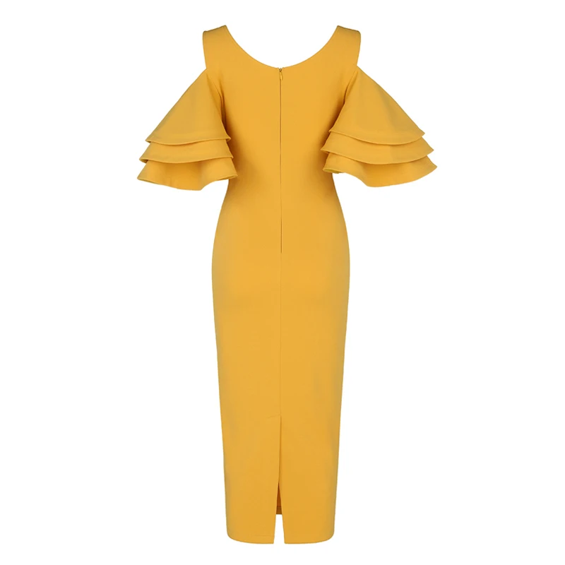 INDRESSME Новое Женское желтое платье с рюшами и бабочкой с коротким рукавом, летнее платье с v-образным вырезом, вечерние платья знаменитостей, Клубное платье миди