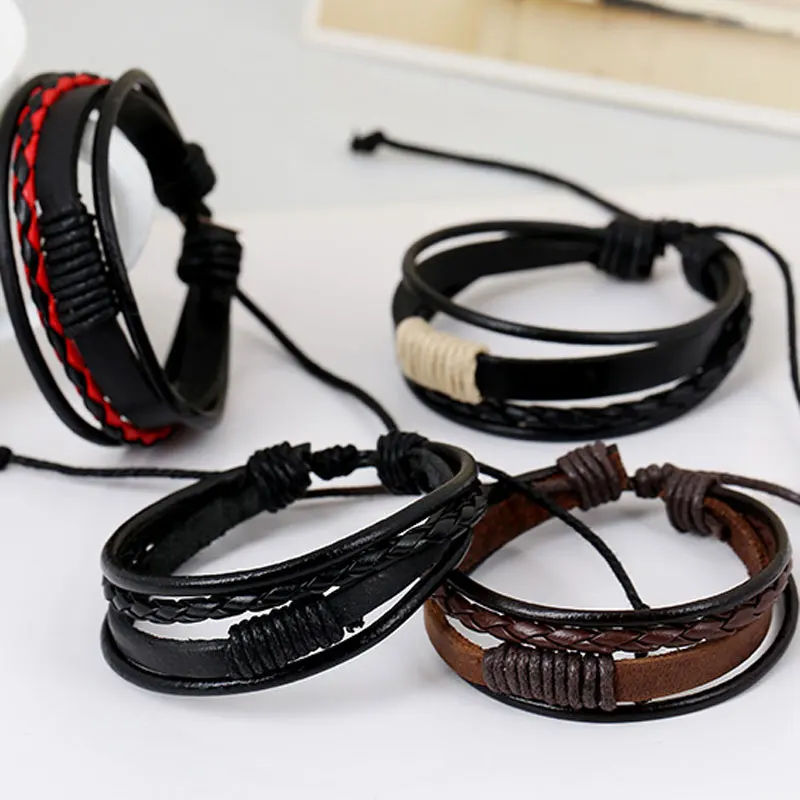 

Handmade Braided Rope Multilayer Charm Bracelets Men Women Girl Students Adjustable Punk Jewelry