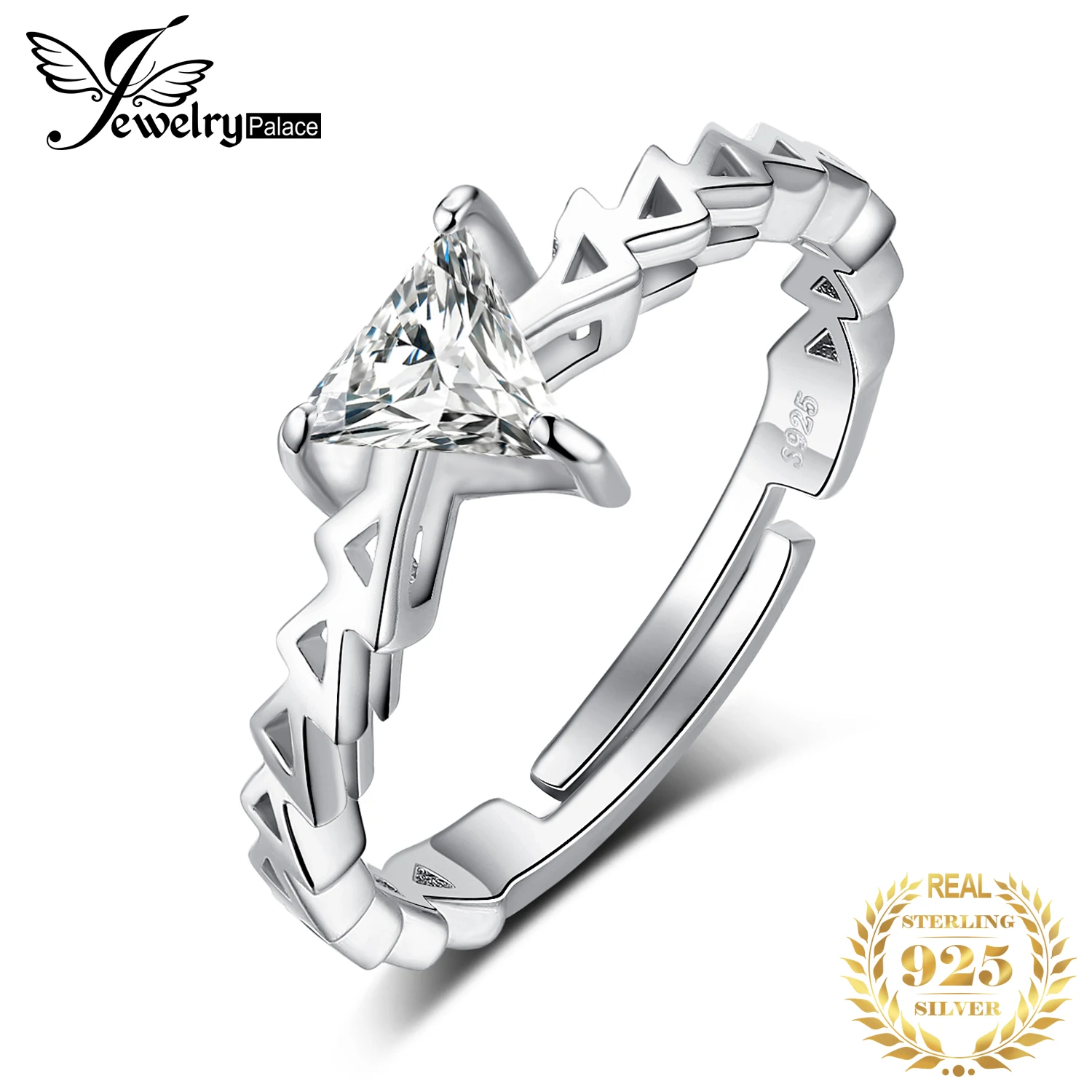 

JewelryPalace Triangle Cubic Zirconia 925 Sterling Silver Ring Open Adjustable Solitaire Promise Engagement Rings for Women