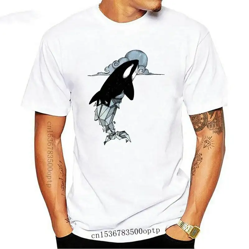 

Футболка мужская повседневная с круглым вырезом, модная рубашка с геометрическим принтом Кита, удобная с коротким рукавом, лето 2021