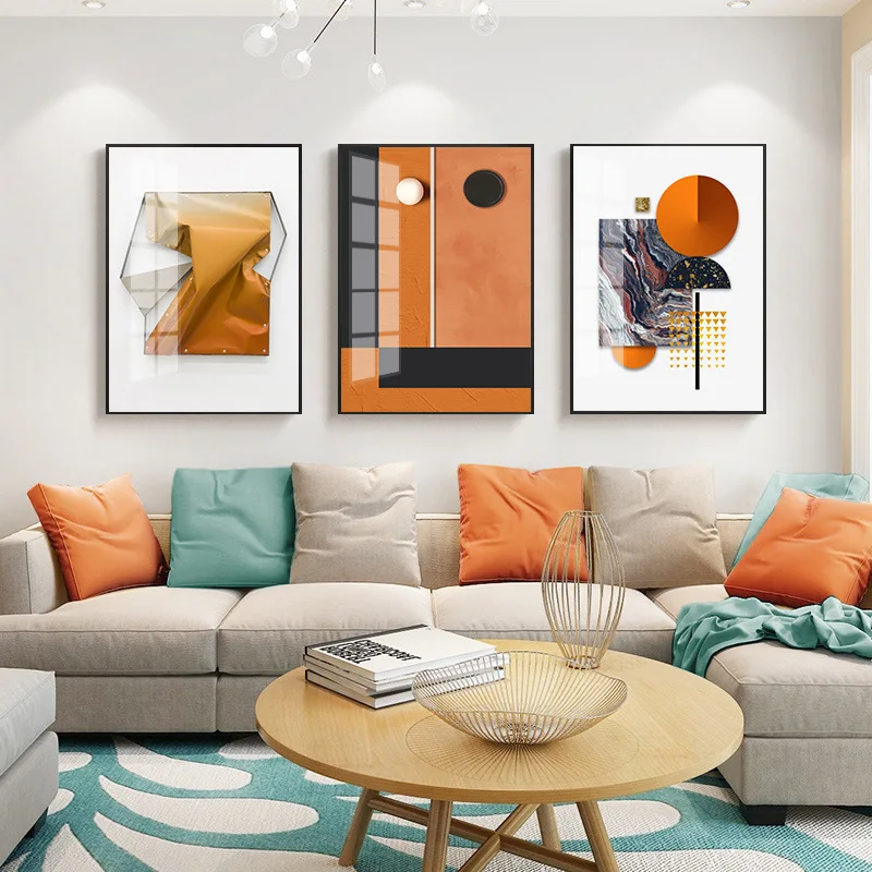 

Nordic Modern Gold Foil Orange Posters Wall Art Canvas Painting For Living Room Bedroom Murals Poster And Print Room Decoration