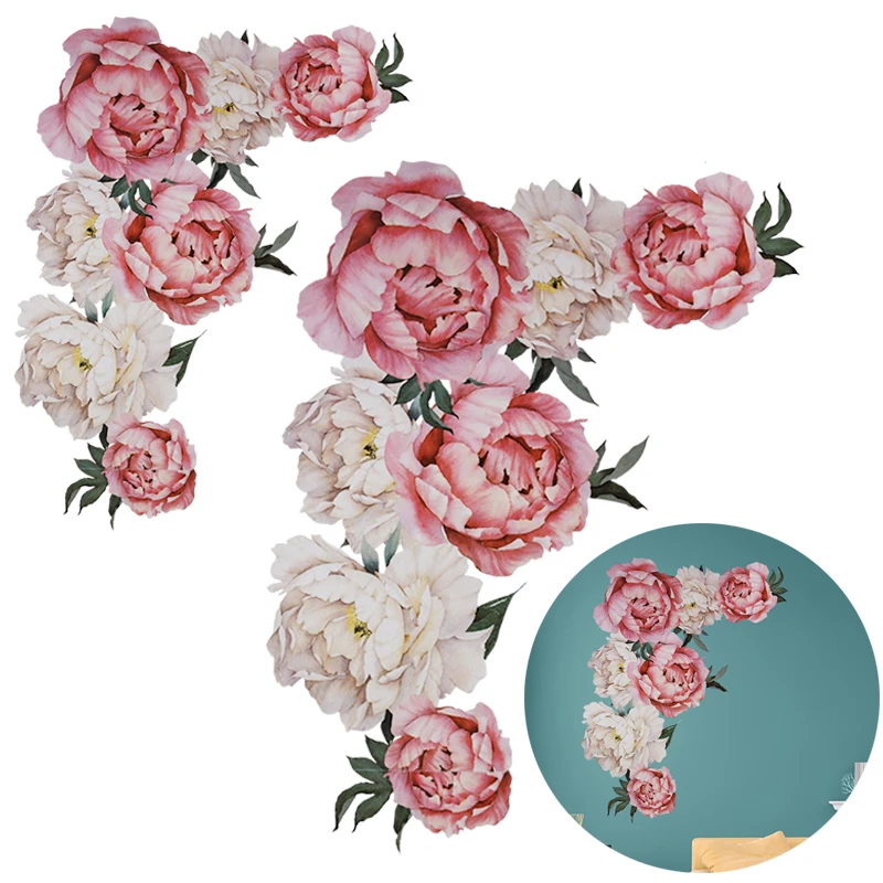 3 размера пион розы наклейки на стену DIY Съемные яркие цветы растение обои для