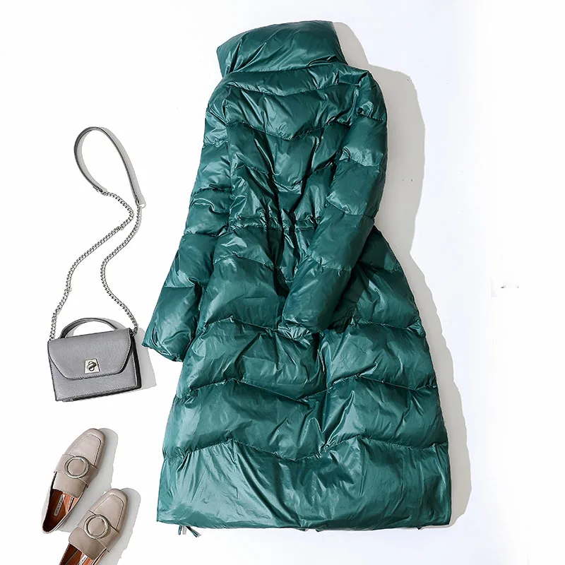 Зимняя куртка женская 2019 ультра легкая пуховая зимняя тонкая белая Водолазка