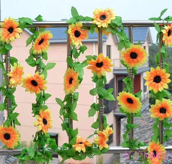 

240 см длинные искусственные подсолнухи шелковые цветы гирлянда лоза плющ, ротанг цветок листьев ремесло для DIY дома свадьбы Цветочные Декор...