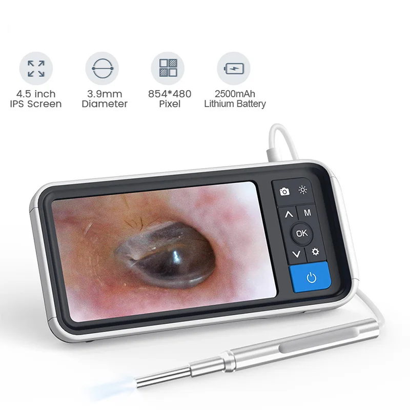 

Digital Otoscope with 4.5 Inches Screen 3.9mm 1080P HD Ear Scope Endoscope Ear Cleaner With 2500mAh Rechargeable Battery 32GB SD