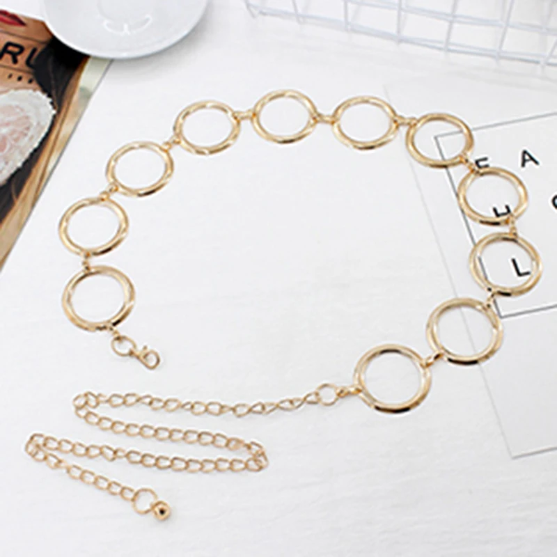 

2022 Fashion Vintage Ring Chain Belt Women Elegant Gold Metal Female Round Alloy Women Circle Waist Dress Belts