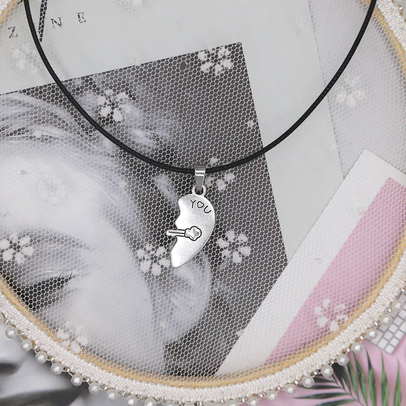 2 шт./компл. Пара Ожерелье для женщин и мужчин серебро две части сердце кулон