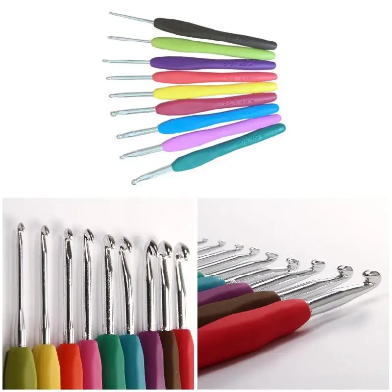 

9PCs Mixed Metal Hook Crochet Template Kit TPR Aluminum Knitting Needles For Loom Tool Band DIY Crafts TN99