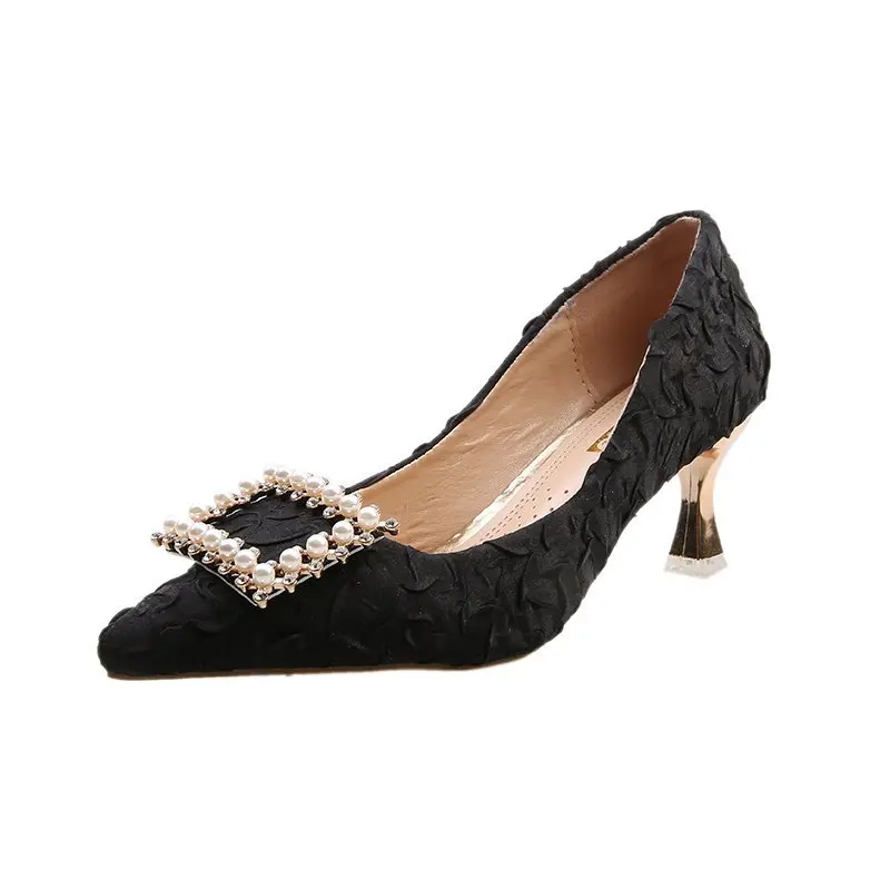 

Brief Pumps Gold Heels African Woman Shoe Slip On All-Match Shallow Mouth 2021 Pointed Wedge Sexy Sandals Sweet Lace-Up Burgund