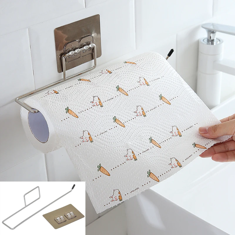 

Self-adhesive Towel Holder Rack Kitchen Under Cabinet Towel Cup Paper Hanger Rack Organizer Bathroom Towel Bar Shelf Roll Holder