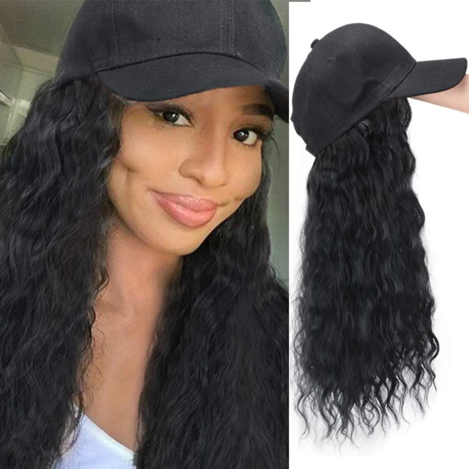 

28inch /70cm Women Colors Girl Long Curly Synthetic Wig Quality Hair Black Party With Hat Hair Accessories Cosplay Party wig
