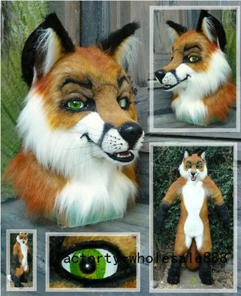 Милый длинный меховой коричневый хаски собака талисман костюмы лиса унисекс