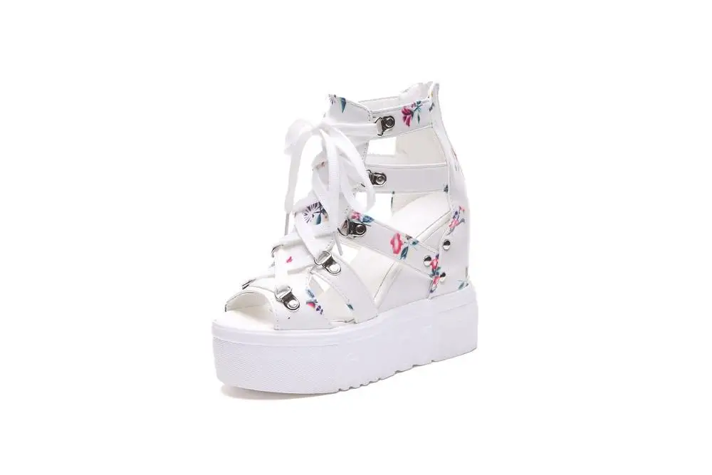 Женские босоножки на танкетке повседневные сандалии платформе со шнуровкой и