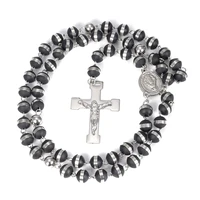 mens or womens jewelry stainless steel with black silicone rosary chain cross pendant necklace
