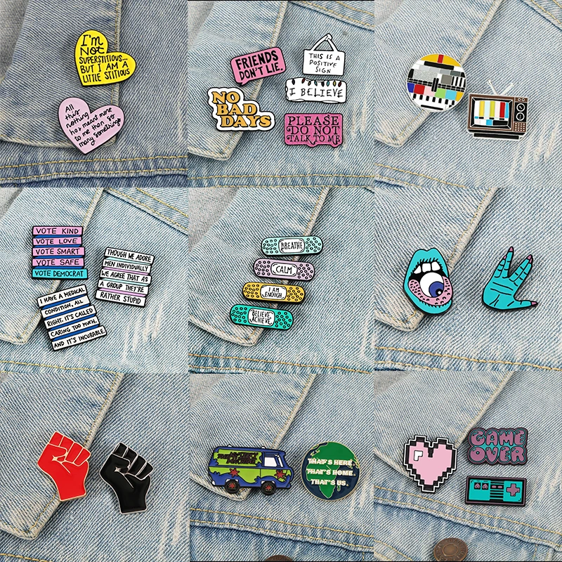 2-5Pcs/Set Cartoon Daily Supplies band-Aid TV Car Earth Enamel Pins Fist Heart Brooch Denim Jackets Lapel Pin Badge Jewelry Gift - купить по