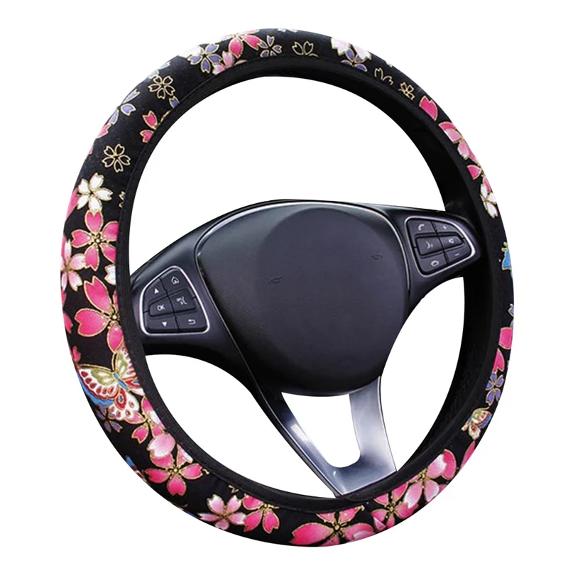 

New Sakura Plum Printed Kintted Car Steering Cover Floral Car Steering Wheel Case Protector Car Interior Accessories Decoration