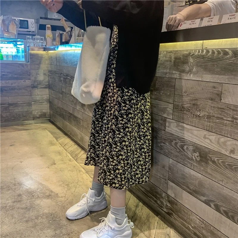 Женская шифоновая юбка с разбитыми цветами Осенняя в стиле Хань веера тонкая