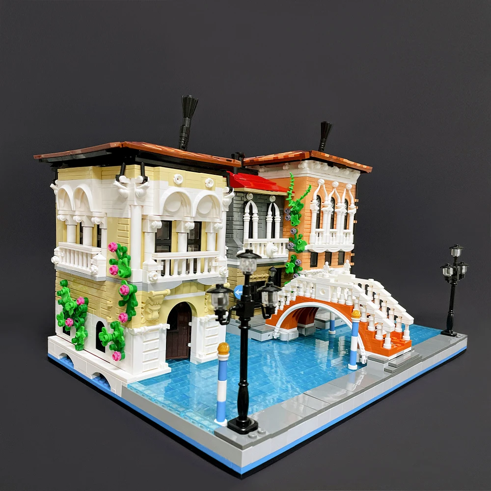 JIESTAR-bloques de construcci&oacute;n de casa Modular, juguete de ladrillos para armar peque&ntilde;a Venecia, vista a la calle, modelo de centro de jard&iacute;n, Ideas creativas expertas, Moc, 89122-2