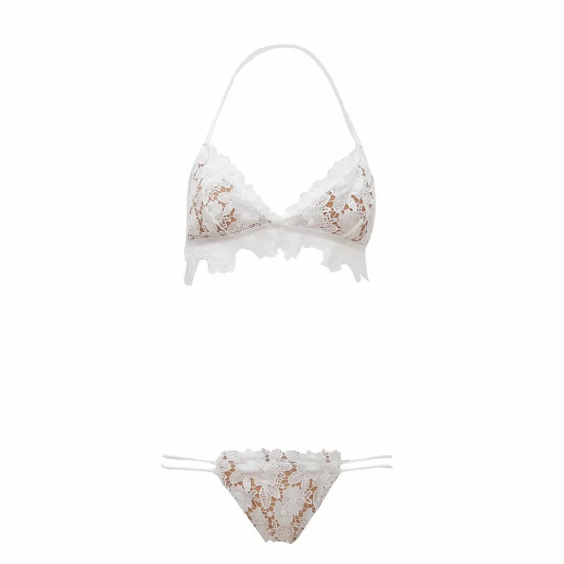 

Lace bikini three-point sexy hollow chest gathered thong fairy fan lace swimsuit woman