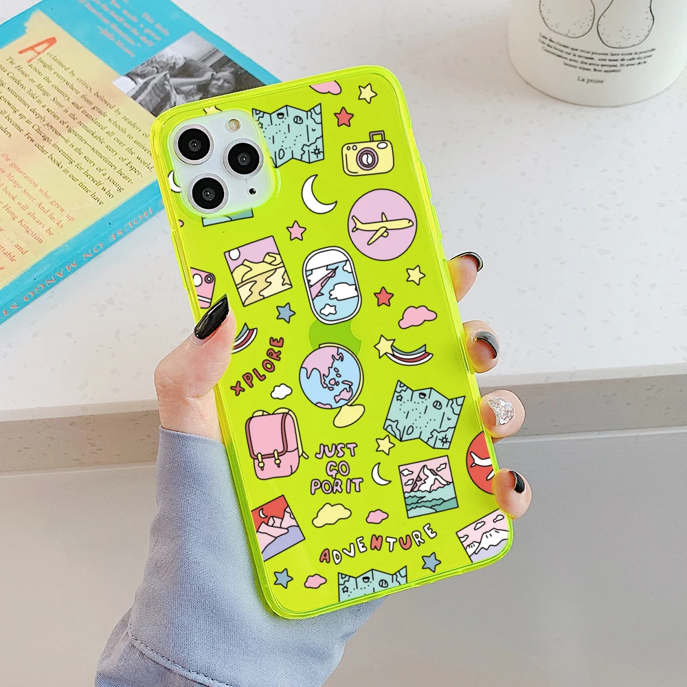 Флуоресцентный мультяшный чехол для телефона с картой мира Samsung Note10 plus A50 A70 A51 A71 S20