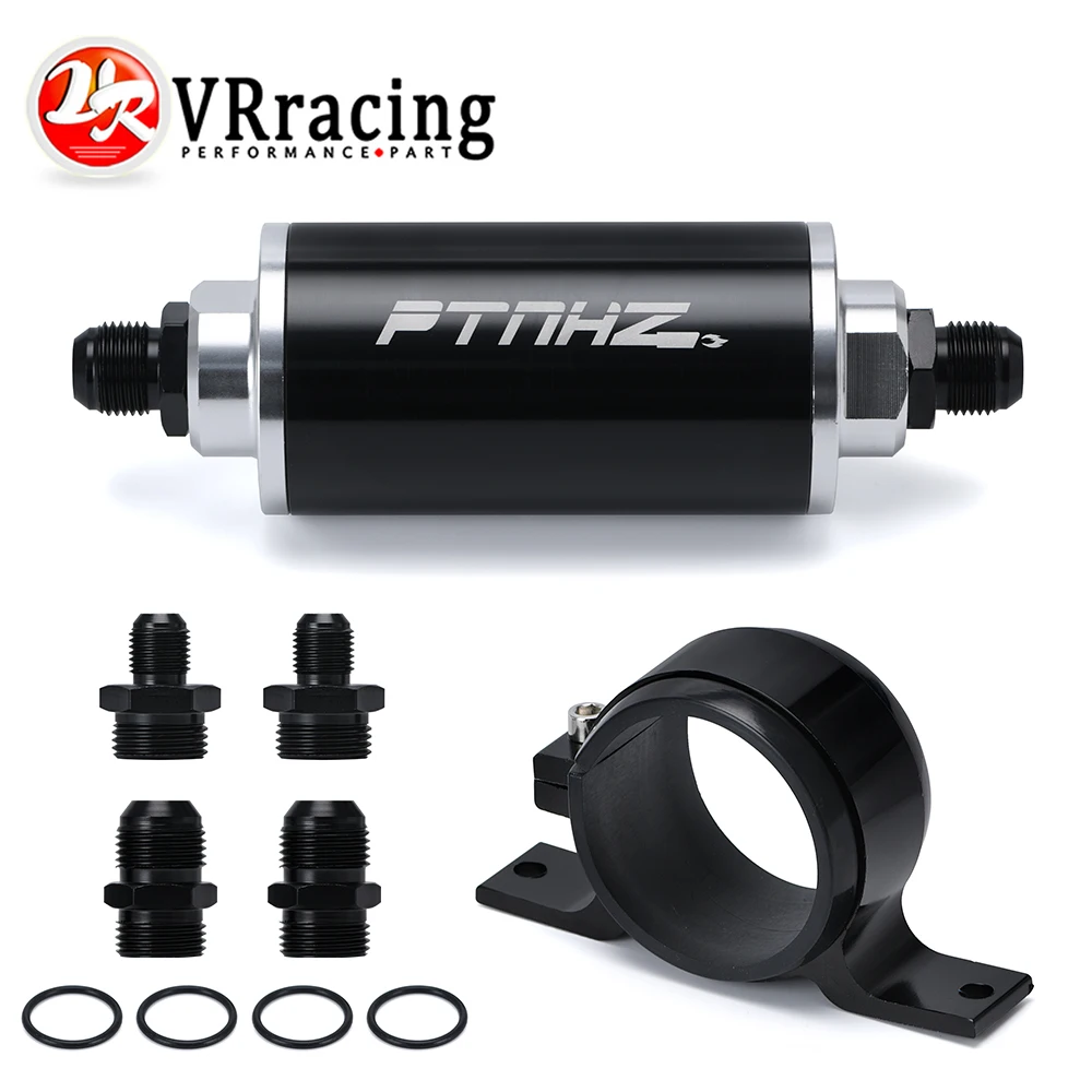 

VR - 58mm Universal Inline Fuel Filter with Adaptor AN6 AN8 AN10 Fittings 50 Micron Element And 60mmFuel Filter Bracket For E85