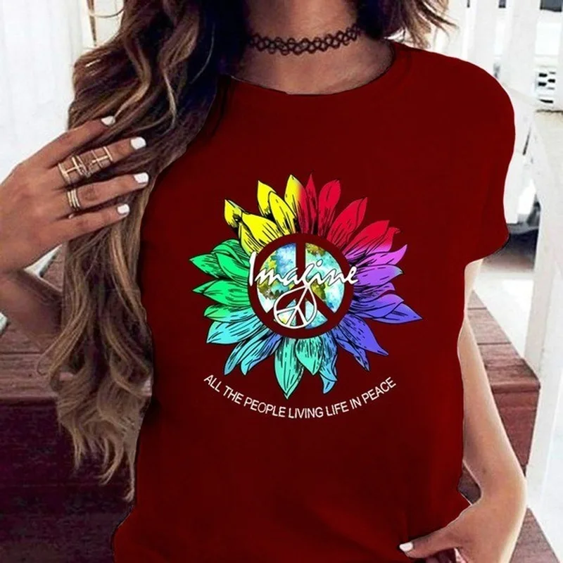 

Colorful Sunflower Print T Shirt Women Short Sleeve O Neck Loose Tshirt Summer Women Tee Shirt Tops Camisetas Mujer