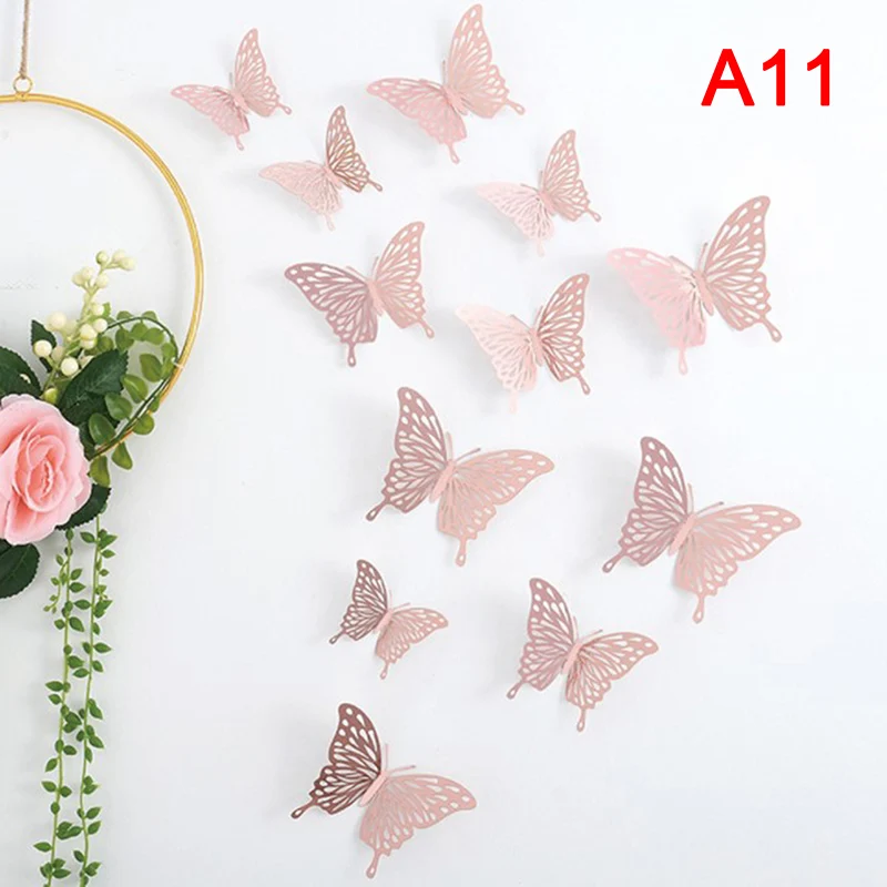 

12Pcs 3D Hollow Butterfly Wall Sticker For Home Decoration DIY Wall Stickers be perfectly sticked on most smooth