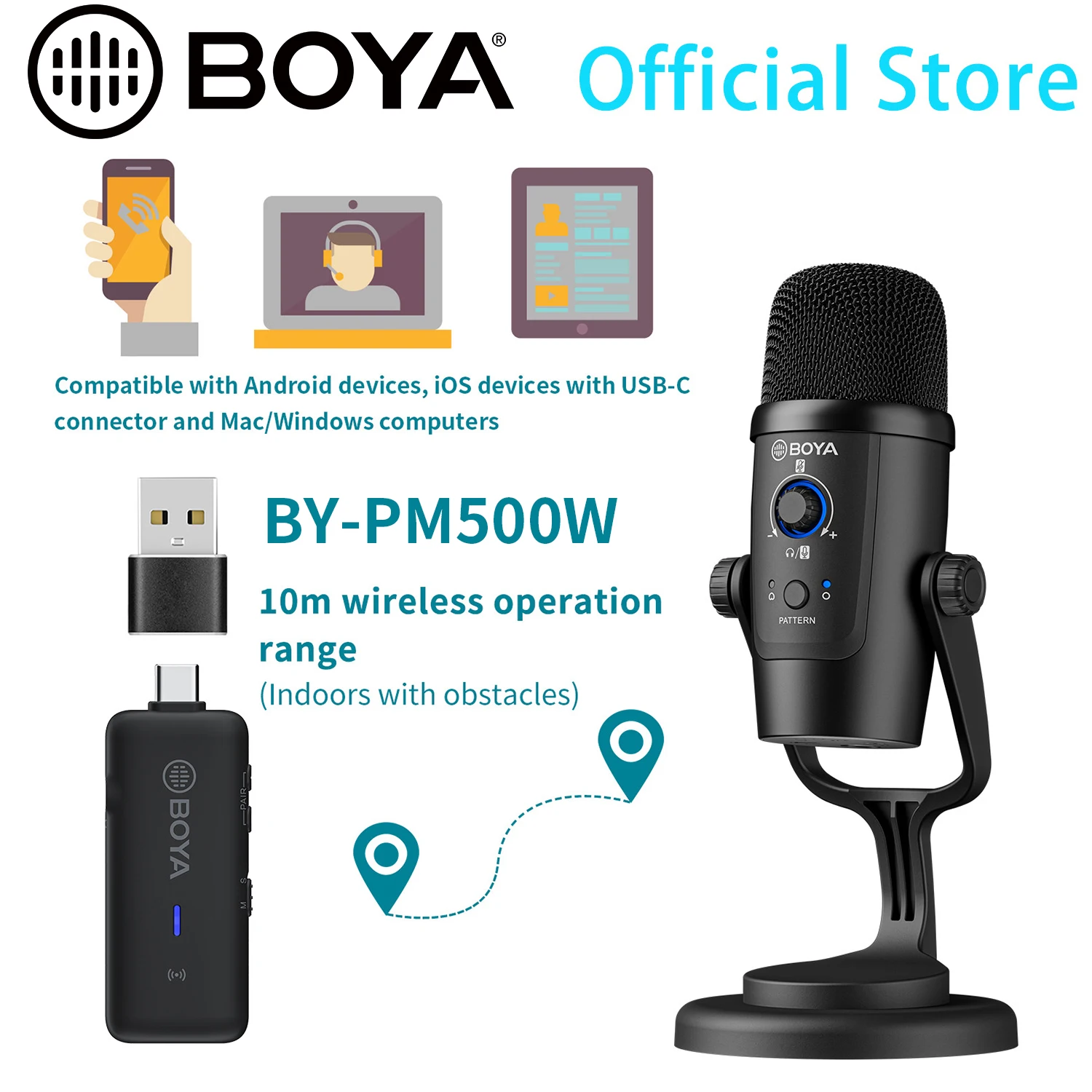 BOYA BY-PM500W 2 4 GHz подкастинговое потоковое беспроводное USB-микрофон для ПК мобильный