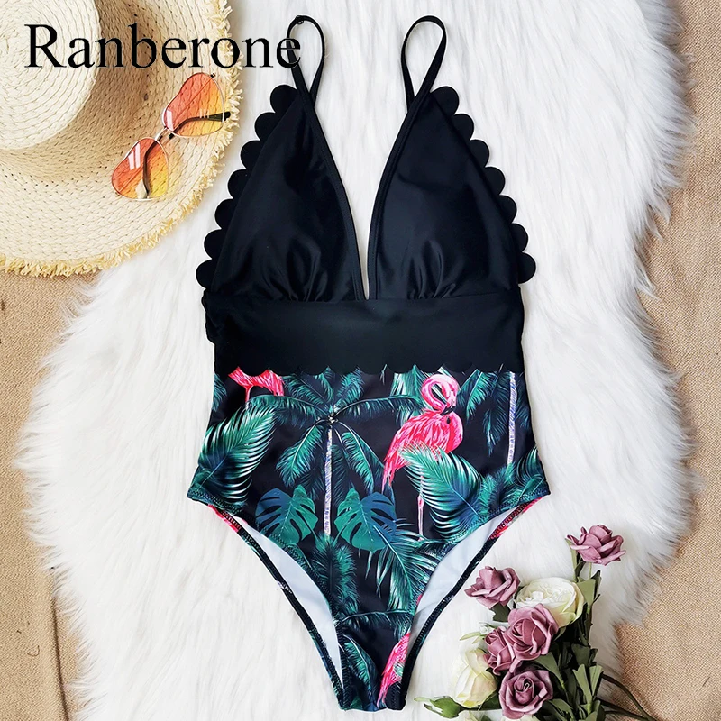 2021 Новая мода через шею сдельный купальник женский сексуальный Цветочный принт