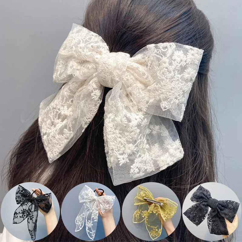 

Women Girls Cute Hairpins Hair Rope Lace Flower Bow Ribbon Hair Clip Hair Ornament Fashion Headband Black White Hair Accessory