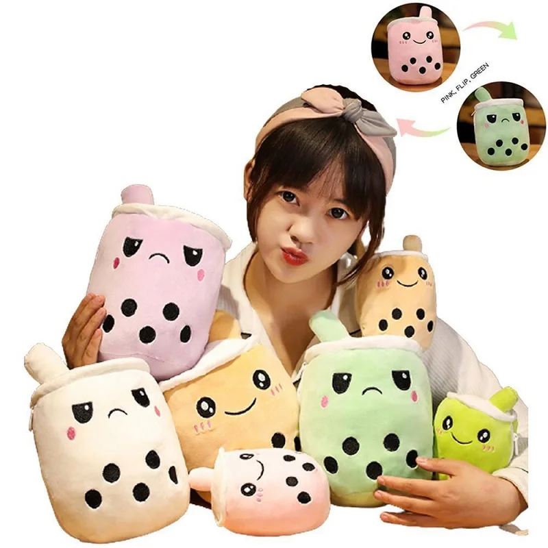 

NEW Cute Reversible Boba Bubble Milk Tea Cup Drink Plush Toy Stuffed Doll Kawaii Baby Kids Girls Gifts Home Room Decor Wholesale