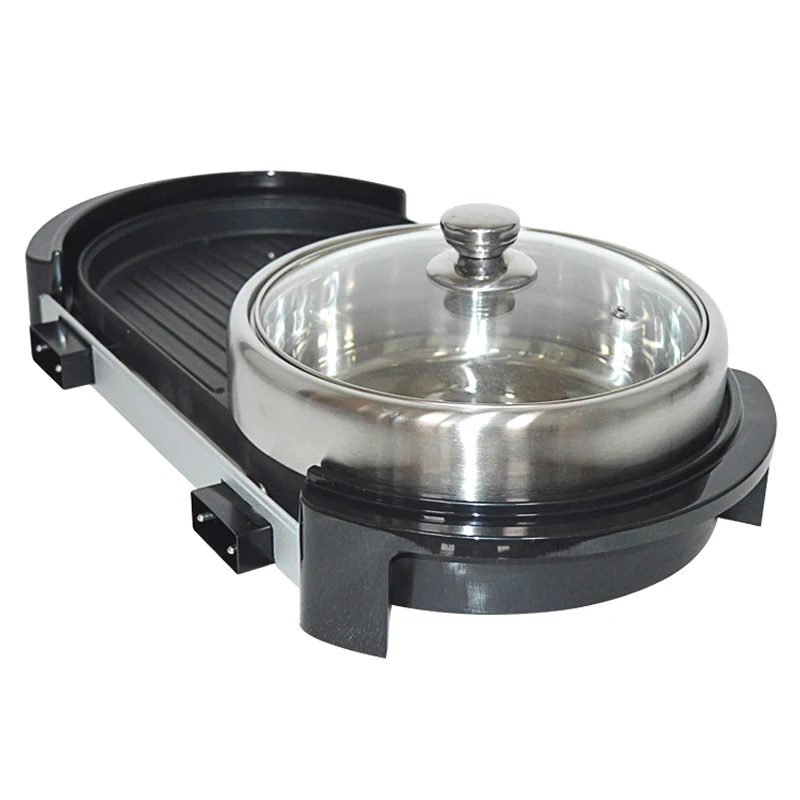 Электрическая антипригарная тарелка для барбекю + суповая кастрюля Бездымная