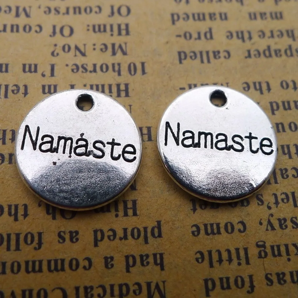 

100 шт Namaste Подвески 15 мм x 15 мм DIY ювелирных изделий Кулон Античный серебряный цвет