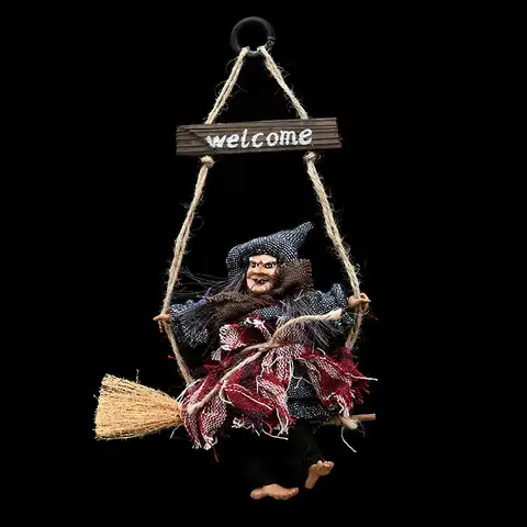 Украшение на Хэллоуин, вечеринка, ведьма, метла, реквизит, подвеска, дом с привидениями, уличное страшное настенное украшение, украшение для ...