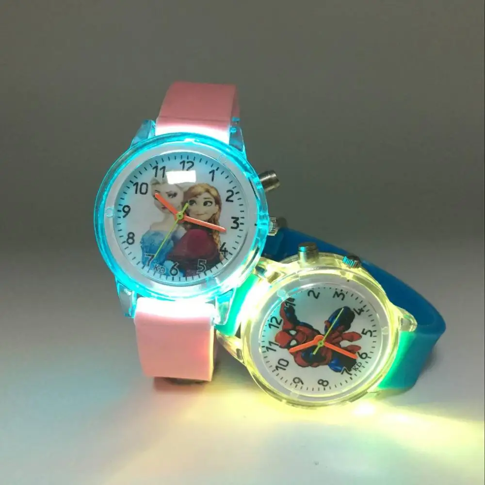 Цветной светильник со вспышкой детские часы розовые желе кварцевые принцессы