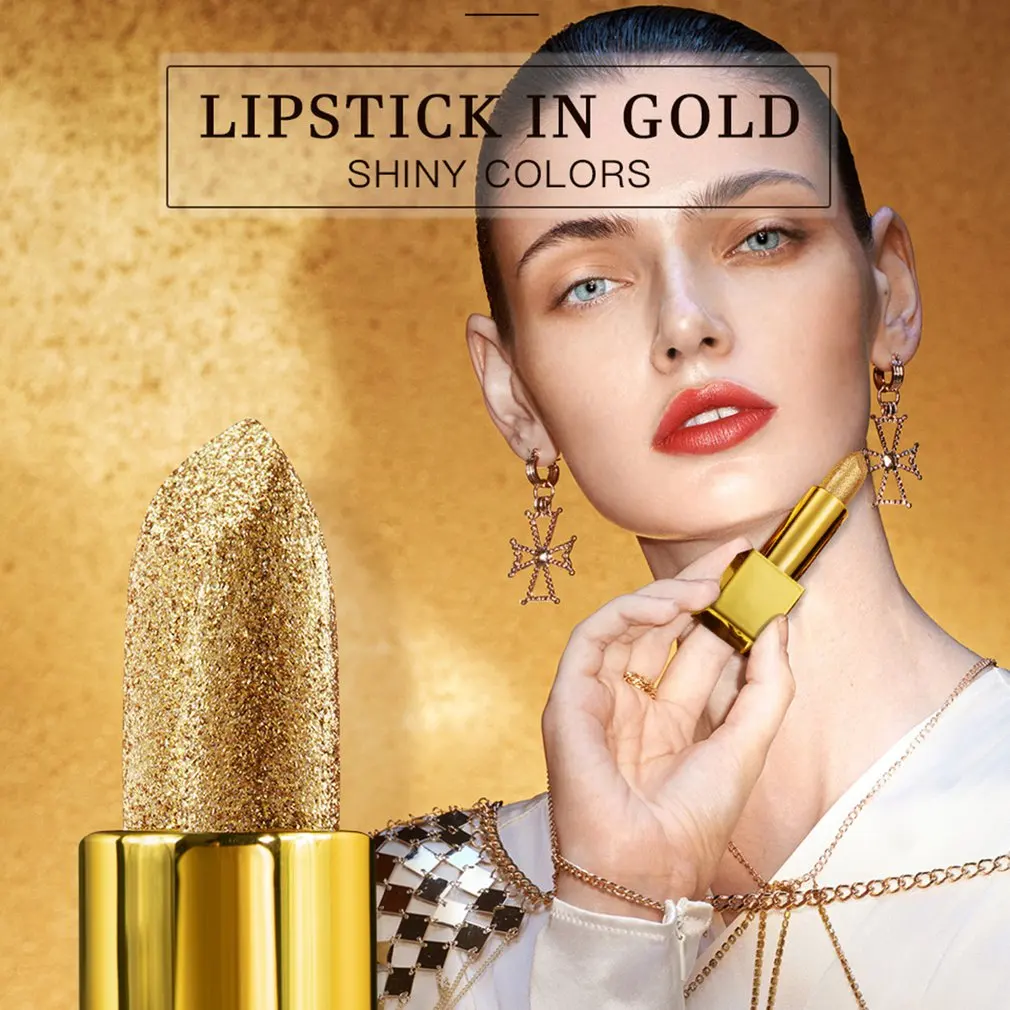 

Glitter Lipstick Moisturizing Makeup Velvet Gold Dwaterproof Lipstick Water Stains Shiny Red Cosmetics Pigment Nude Rouge