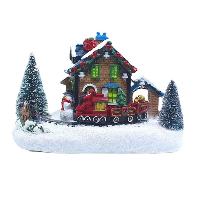 

Рождественское украшение, светодиодный Рождественский мини-снежный дом, светящийся деревенский дом, настольное украшение из смолы, нового...