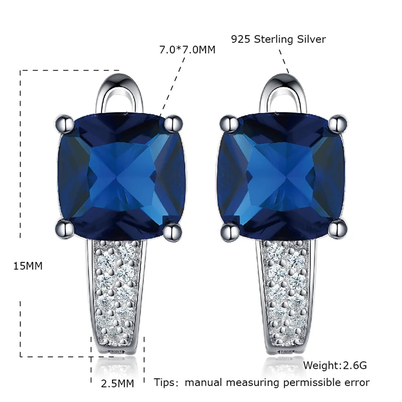 

925 Sterling Silver Earrings Luxury Cushion Created Nano Blue Sapphire Clip Earring For Women Wedding Engagement Jewelry