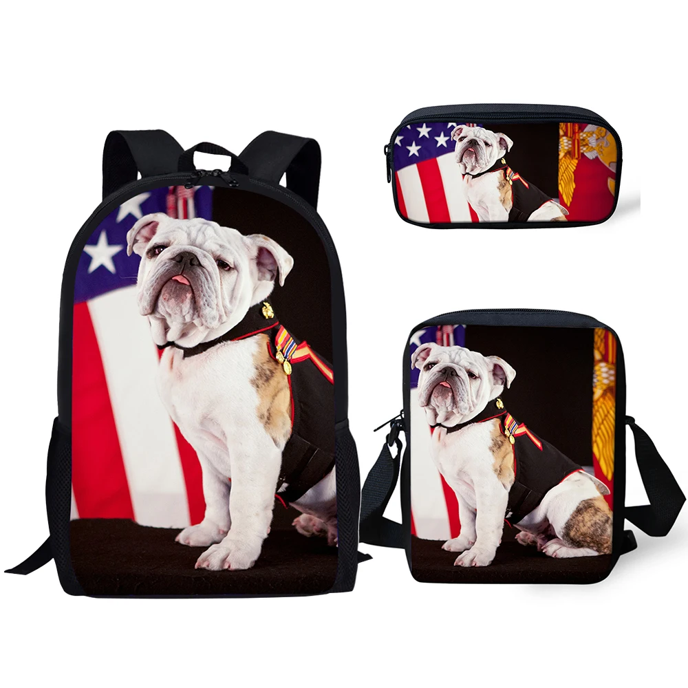HaoYun Fashion Children Backpack Flower Bulldogs Pattern School Book Bags Kawaii Animal Design 3PC/Set Students School Bags