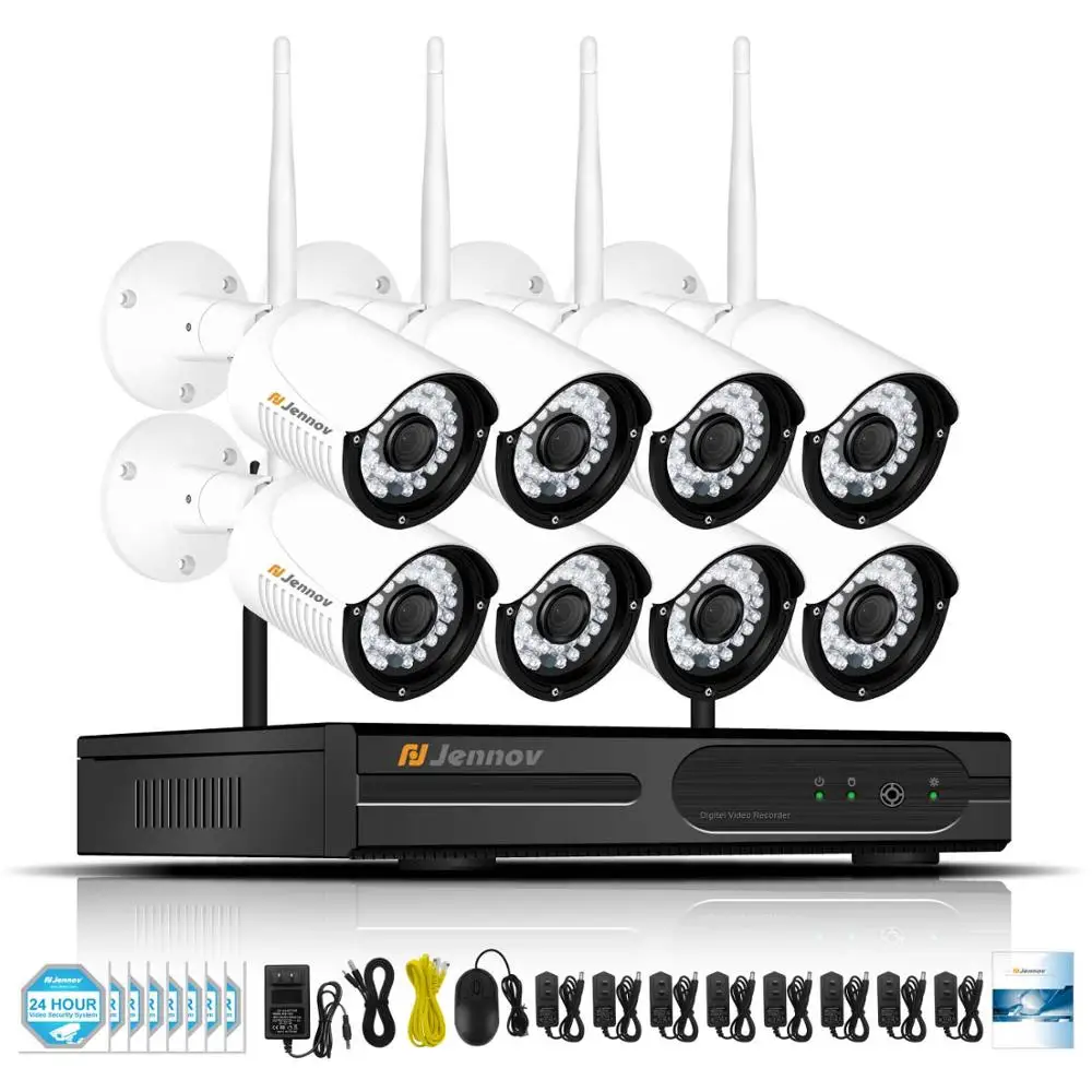 8 Pieces Cameras Jennov, беспроводная система безопасности, 8CH, 2MP, 1080 P, комплект видеонаблюдения, Домашняя безопасность, CCTV, HD, уличная IP 66 камера, NVR P2P - Цвет: 8 Pieces Cameras