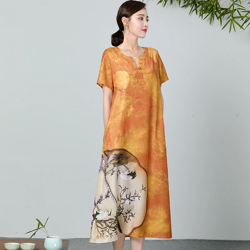 Новинка лета 2020 платье в китайском стиле для женщин с длинным рукавом женское