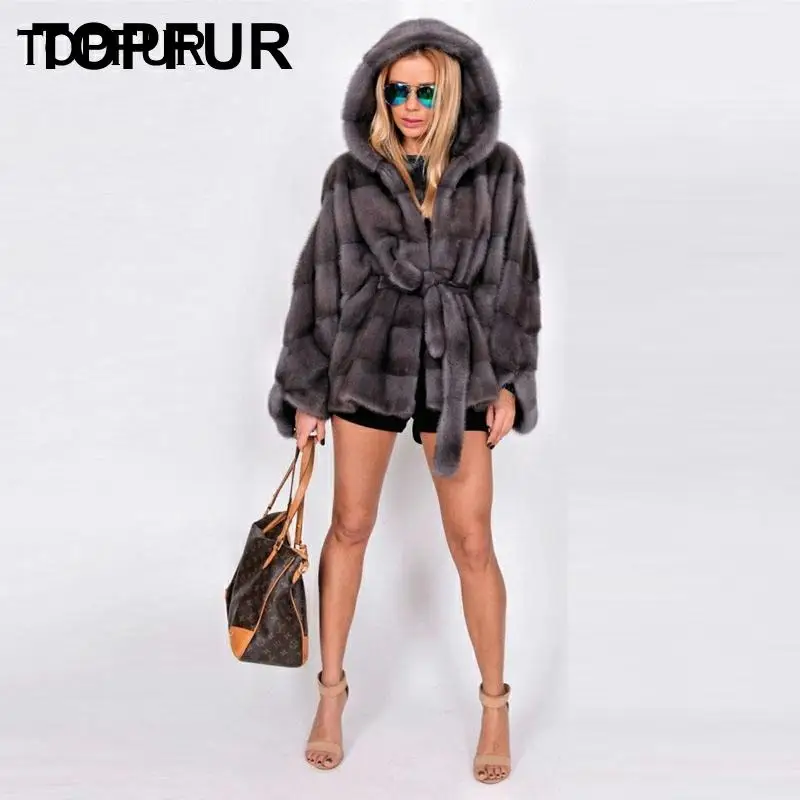 Женская короткая шуба TOPFUR из натурального меха норки с капюшоном на зиму 2021 |