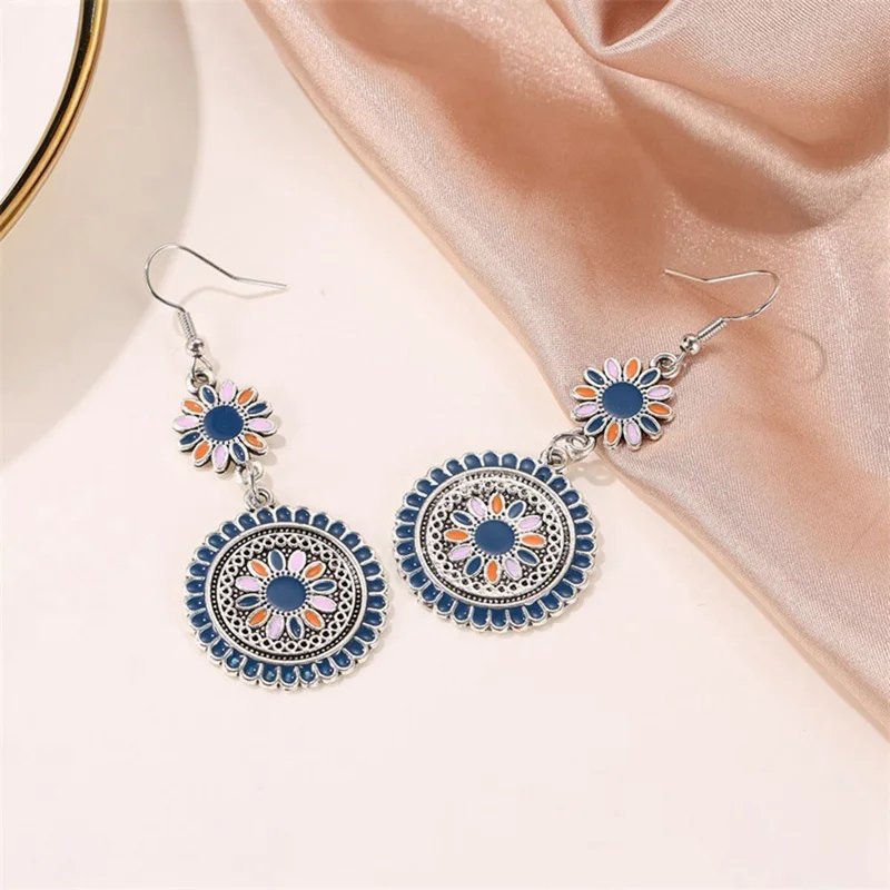 Длинные серьги-капельки в этническом стиле маленькие ромашки ретро дворцовые