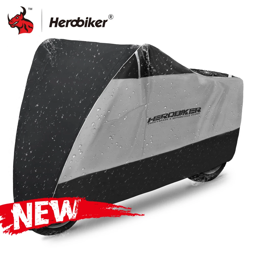 MCZ002 silvery HEROBIKER мотоциклетный чехол с защитой от УФ-лучей, чехол для скутера, водонепроницаемый пылезащитный чехол для мотоцикла, чехол для дождя, дизайн с замком и отверстиями для помещений, S-4XL - Цвет: MCZ002 silvery