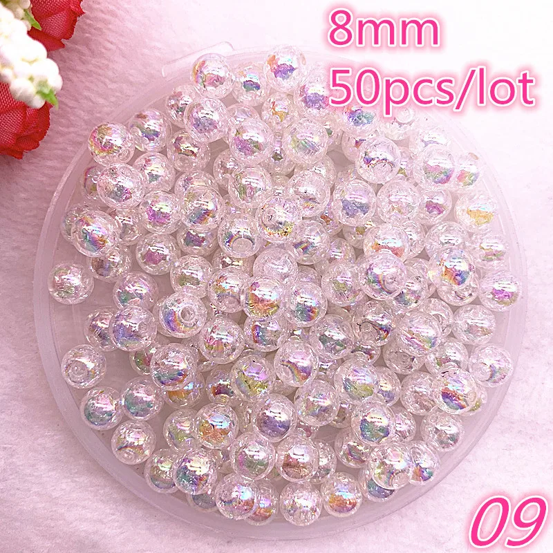 Новинка 50 шт./лот 8 мм прозрачные круглые бусины с разбитыми цветами AB свободные