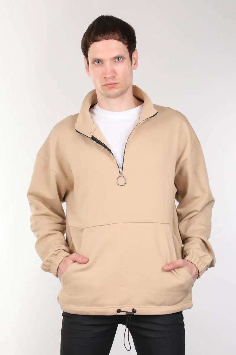 

Male Beige Şardonlu Zipper Pockets Sweatshirt