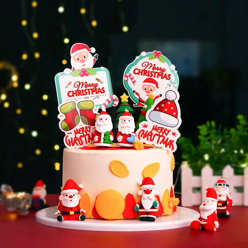 

Merry Christmas Cake Topper Cute Soft Clay Santa Claus Cupcake Topper Christmas Theme Baking Cake Decoration Kids Party Favors