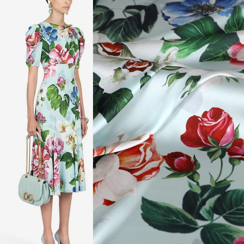 145cm Width Multi-colored Flowers Print Imitated Silk Satin Polyester Fabric for Woman Dresses Skirts Blouse DIY Sewing | Дом и сад
