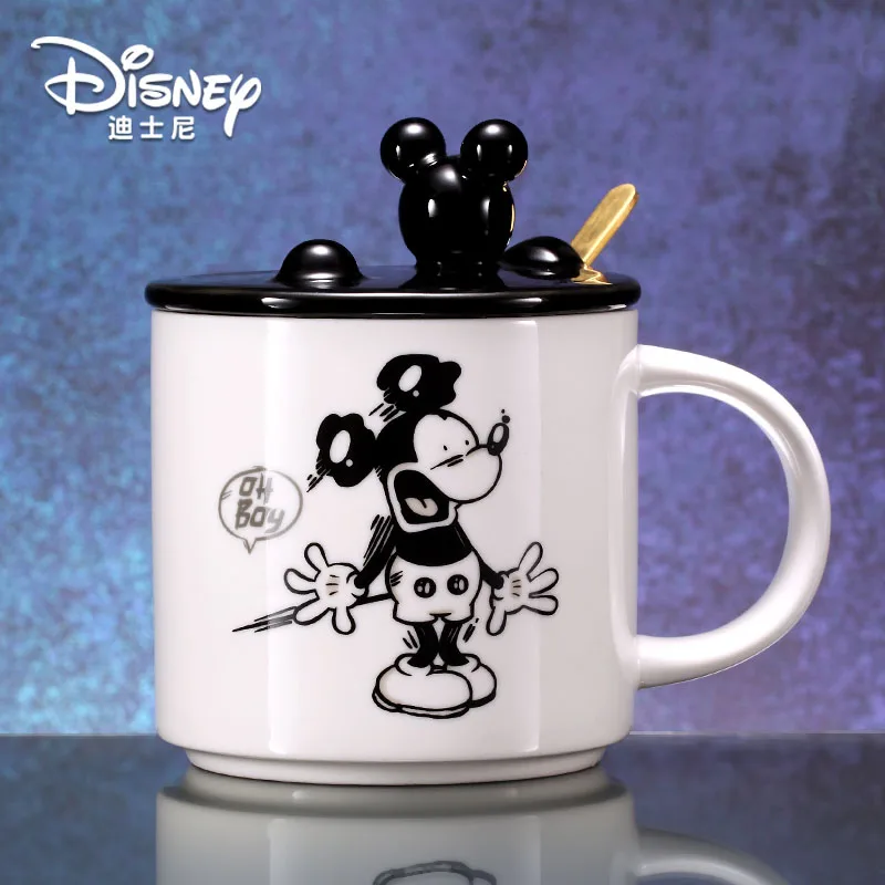 Disney чашка для воды большой емкости керамическая крышка чашка с ложкой необычная Кружка Мода Мультфильм Молоко Кофе Кружка - Цвет: A
