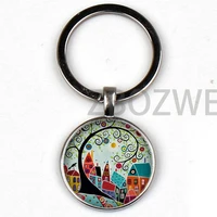 vintage oil painting city color keychain country art pattern keyring charm bag glass convex round diy pendant jewelry women gift